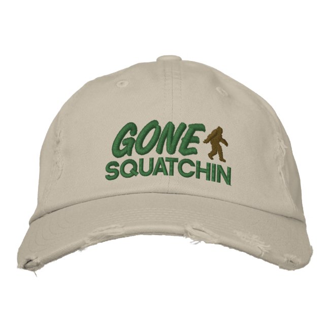 Gorra Bordada Squatchin gastado - cosido verde y marrón (Anverso)