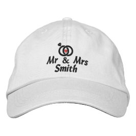 Gorra Bordada Sr & Sra Nombre y Anillos de Boda, Novia, Moderno 