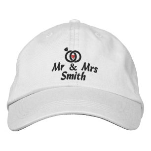 Gorra Bordada Sr & Sra Nombre y Anillos de Boda, Novia, Moderno