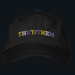 Gorra Bordada They Them Nonbinary Pride<br><div class="desc">They/Them written in yellow,  white,  and purple pride colors on a black hat for a non-binary person. The nonbinary flag colors and their pronouns.</div>