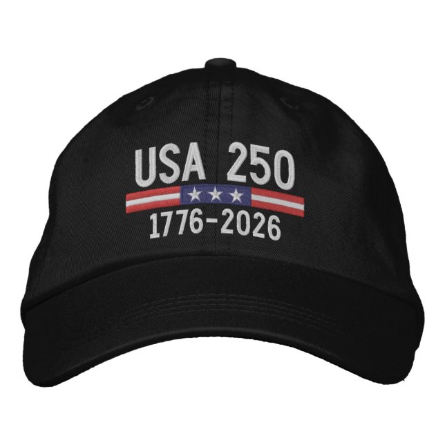 Gorra Bordada USA 250 with American Flag Bar - red white blue (Anverso)