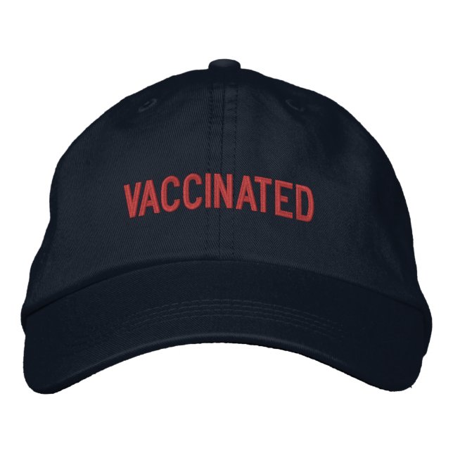 Gorra Bordada Vacunado, de texto rojo azul marino (Anverso)