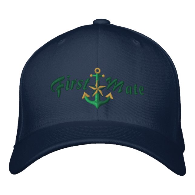 Gorra Bordada Verde náutico del ancla de la estrella del primer (Anverso)