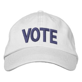 Gorra Bordada Votación, blanco de texto azul