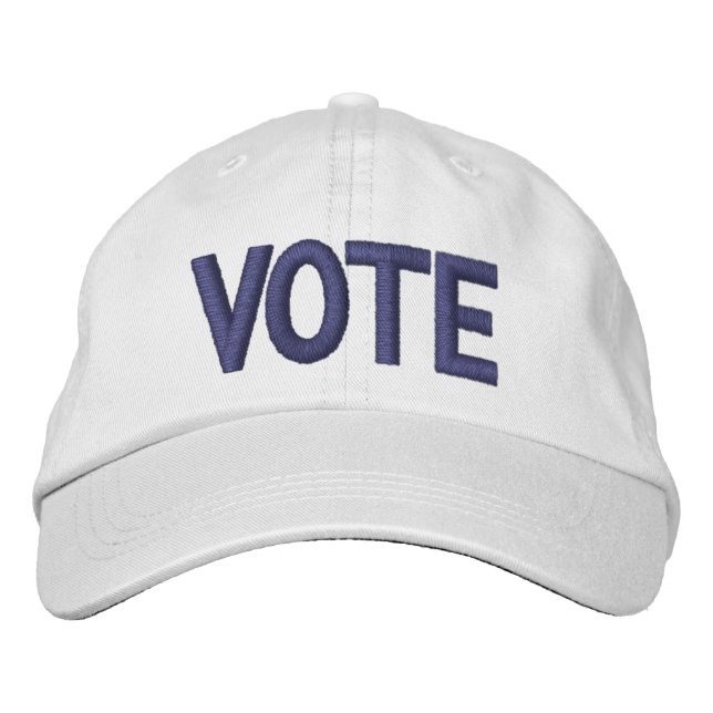 Gorra Bordada Votación, blanco de texto azul (Anverso)