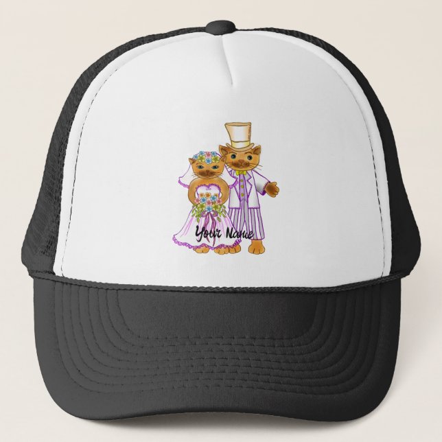 Gorra de bodas personalizadas Cat Bride y Groom (Anverso)
