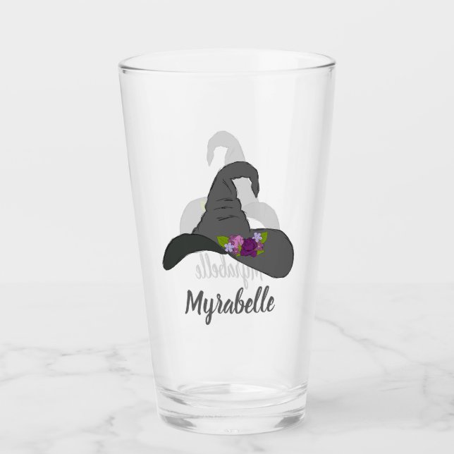 Gorra de bruja negra con flores personalizadas (Anverso)