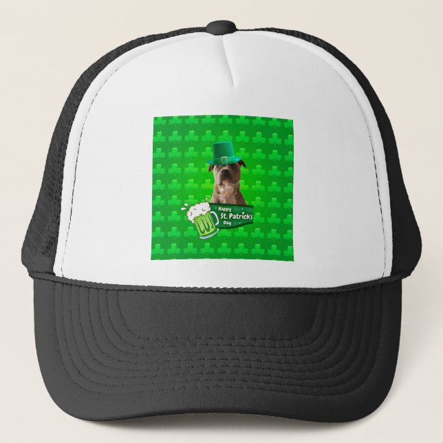 Gorra de Bulldog Cute Pit St. Patrick's Day w Clov (Anverso)