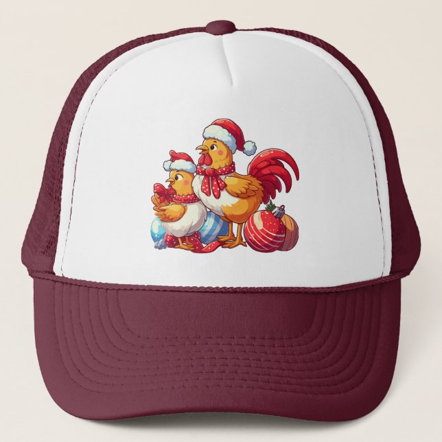 Gorra De Camionero С pollos de Navidad, pollos de granja de Navidad (Anverso)