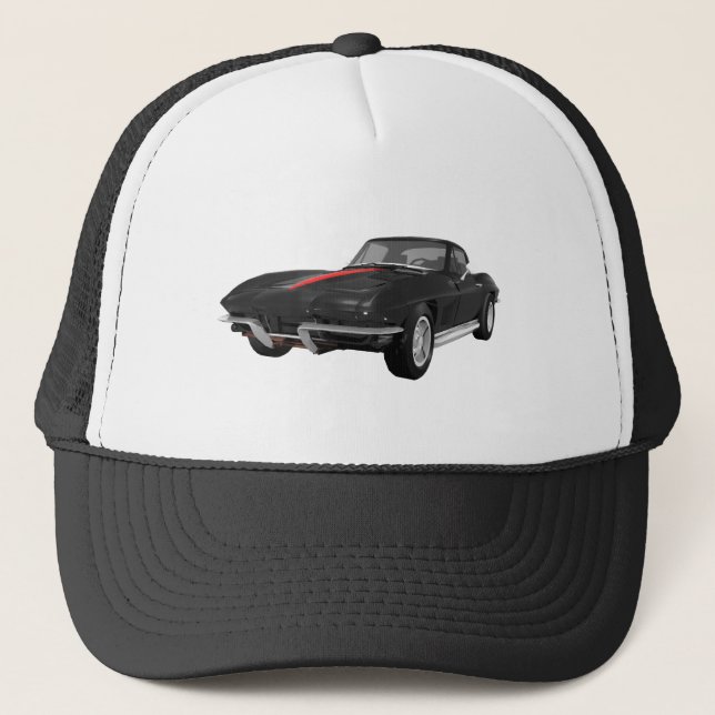 Gorra De Camionero 1967 Corvette Sports Car: Black Finish: (Anverso)