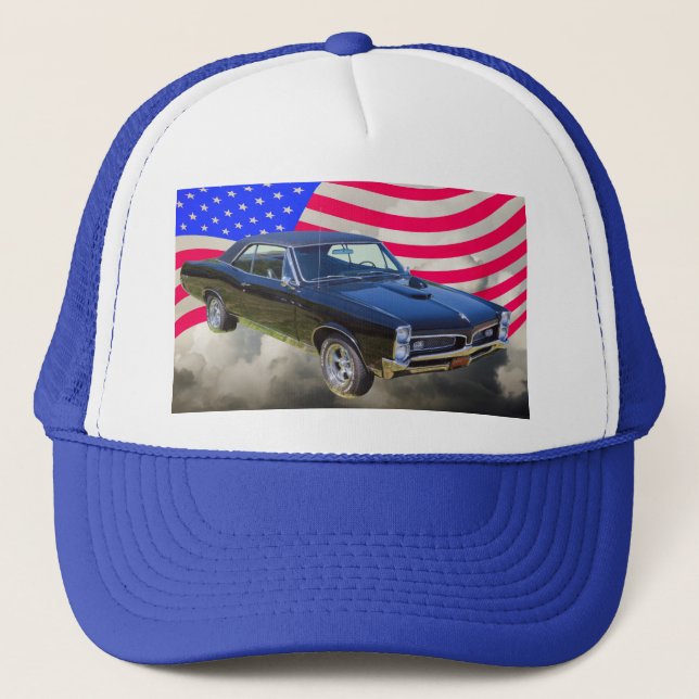 Gorra De Camionero 1967 Pontiac GTO y bandera estadounidense (Anverso)