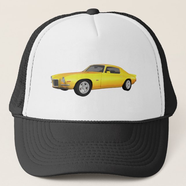 Gorra De Camionero 1972 Camaro Z28: Coche muscular: Fin amarillo: (Anverso)