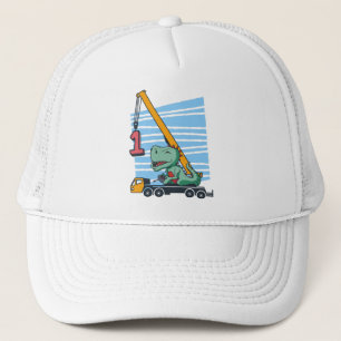 Gorra De Camionero 1.ᵉʳ cumpleaños 1 año Dinosaurio de grúa móvil