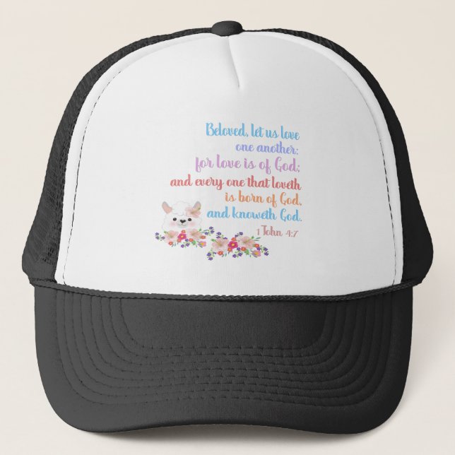 Gorra De Camionero 1John4:7 Verso de la Biblia (Anverso)