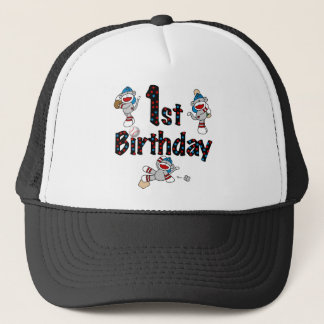 Gorra De Camionero 1r Cumpleaños del béisbol del mono del calcetín
