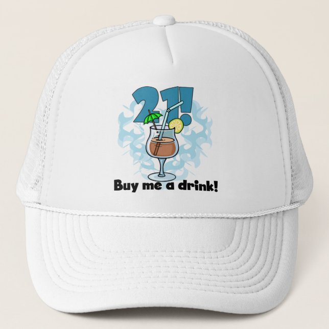 Gorra De Camionero 21 Cómprame una bebida camisetas y regalos (Anverso)