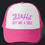 Gorra De Camionero 21 y Hot Buy A Beber Neon<br><div class="desc">¡El gorra perfecto para el chica de cumpleaños! Golpear la ciudad y pasarla bien. Encuentra suministros fiestas en mi tienda.</div>