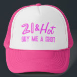 Gorra De Camionero 21 y Hot Buy A Beber Neon<br><div class="desc">¡El gorra perfecto para el chica de cumpleaños! Golpear la ciudad y pasarla bien. Encuentra suministros fiestas en mi tienda.</div>