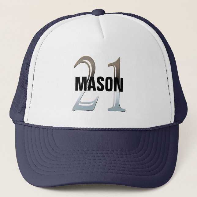 Gorra De Camionero 21ro Número de plata 21 del cumpleaños (Anverso)