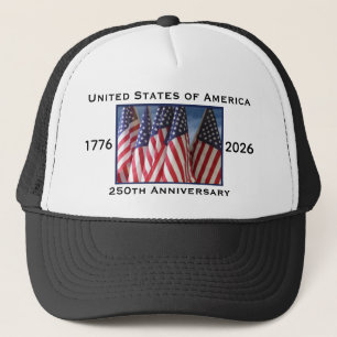 Gorra De Camionero 250 Aniversario USA Patriótico Blanco Negro