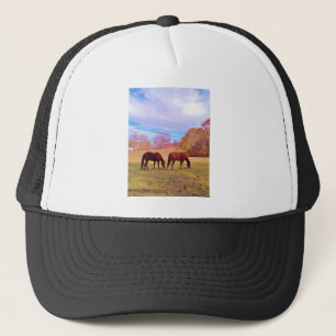 Gorra De Camionero 2 Caballos marrones en un campo de colores