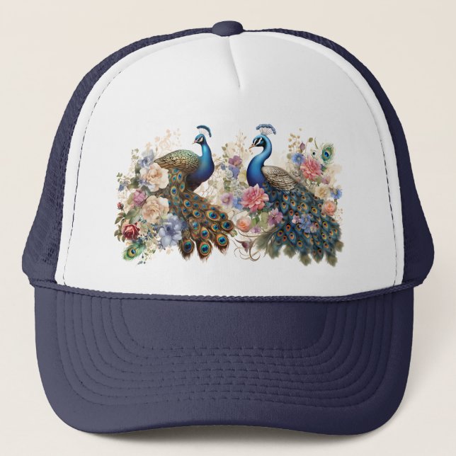 Gorra De Camionero 2 pavos reales y flores (Anverso)