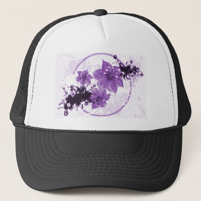 Gorra De Camionero 3 flores bonitas - púrpura (Anverso)