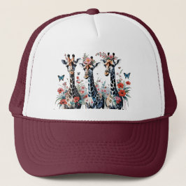 Gorra De Camionero 3 jirafas adorables con flores