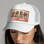Gorra De Camionero 4 Collage de fotos - Rayas retro - nombre chunky<br><div class="desc">Perfecto para un regalo de amistad,  este diseño incluye 4 fotos y rayas retro. Puede cambiar el color de fondo y agregar 4 fotos.</div>