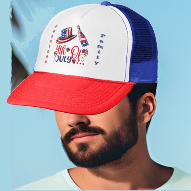 Gorra De Camionero 4 de julio Balloon American Flag Patriotic Family (4th July Balloon American Flag Patriotic Family Trucker Hat)