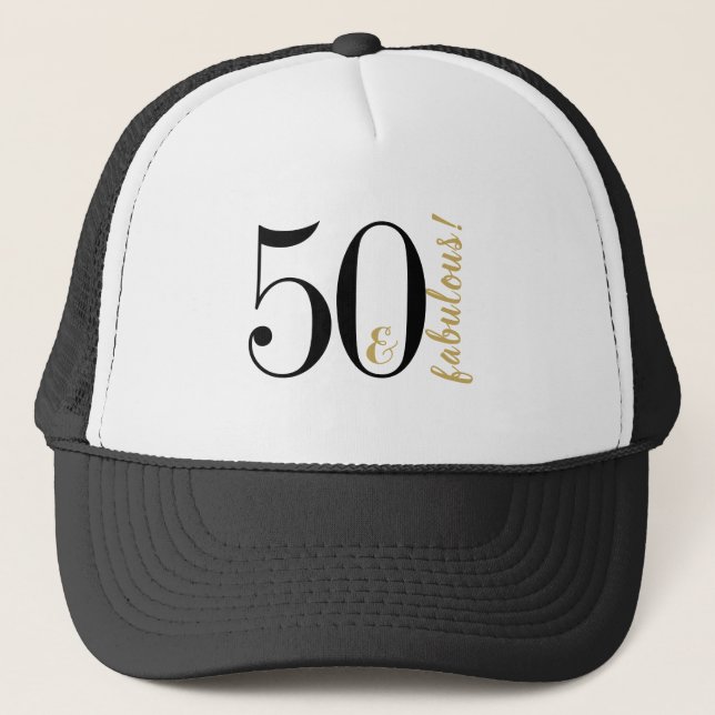 Gorra De Camionero 50 cumpleaños y Fabuloso Negro y Oro (Anverso)