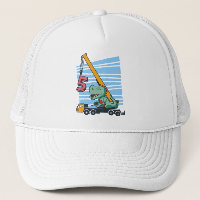 Gorra De Camionero 5 años 5º cumpleaños Crane Dinosaur (Anverso)
