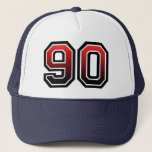 Gorra De Camionero 90th Birthday Party<br><div class="desc">Classic 90th Birthday Party Hat with red and black number 90</div>