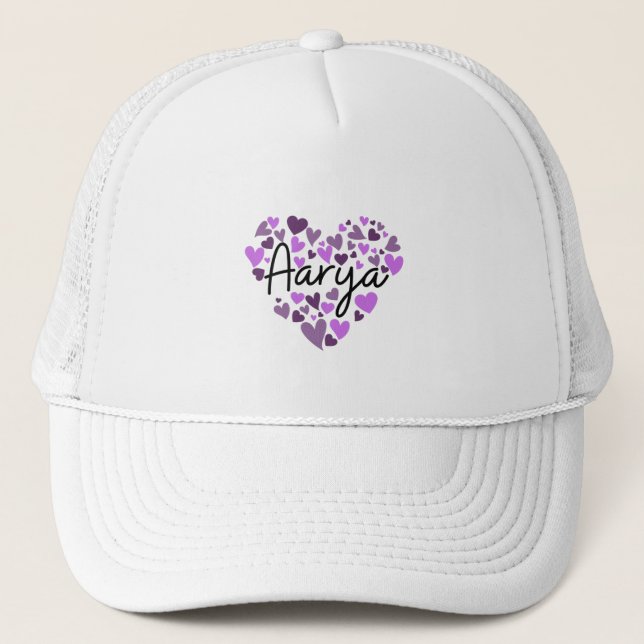 Gorra De Camionero Aarya, corazones morados (Anverso)