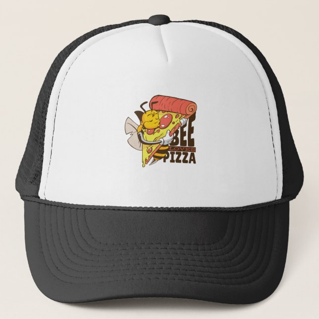 Gorra De Camionero Abeja Cool Ama las Bromas de Pizza (Anverso)