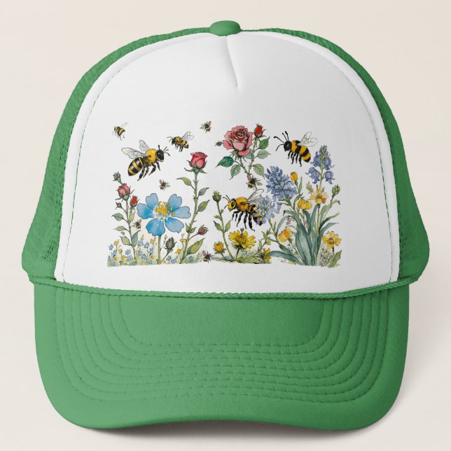 Gorra De Camionero Abejas y flores silvestres (Anverso)