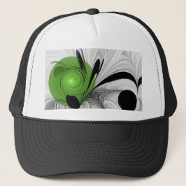 Gorra De Camionero Abstract Black and White with Green Fractal Art