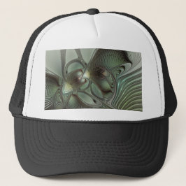 Gorra De Camionero Abstract Olive Sage Green Gray Fractal Art Fantasy