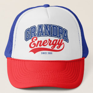 Gorra De Camionero Abuelo Energía Rojo Azul Retro Desde Diseño
