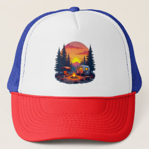 Gorra De Camionero Acampando al atardecer en la selva del bosque