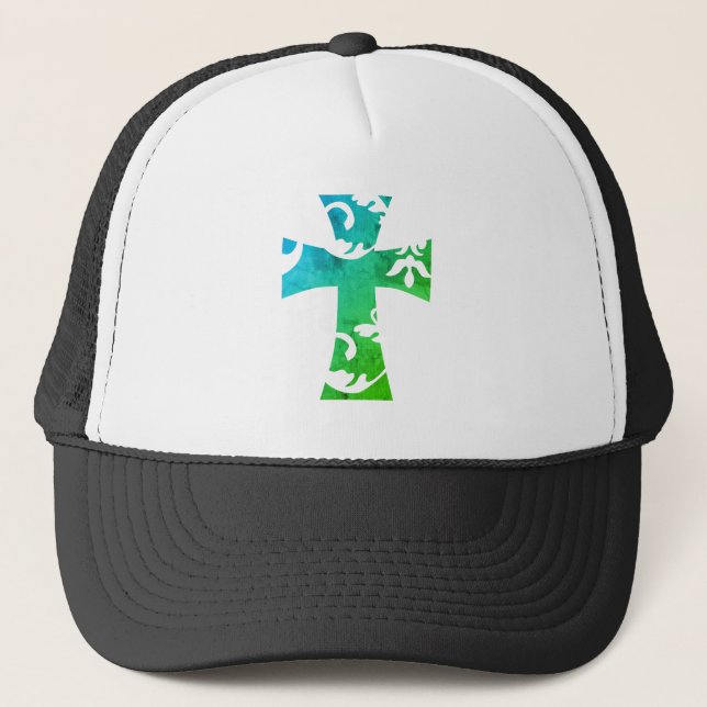 Gorra De Camionero acento FLORAL de gradiente azul CRUZ | (Anverso)