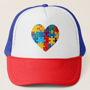 Gorra De Camionero Aceptación del puzzle del corazón del amor Autismo
