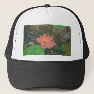 Gorra De Camionero Acrílico sobre lienzo, flor de lirio de agua rosa