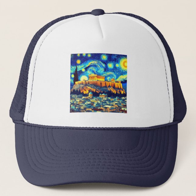 Gorra De Camionero Acrópolis nocturna estrellada Atenas Grecia (Anverso)
