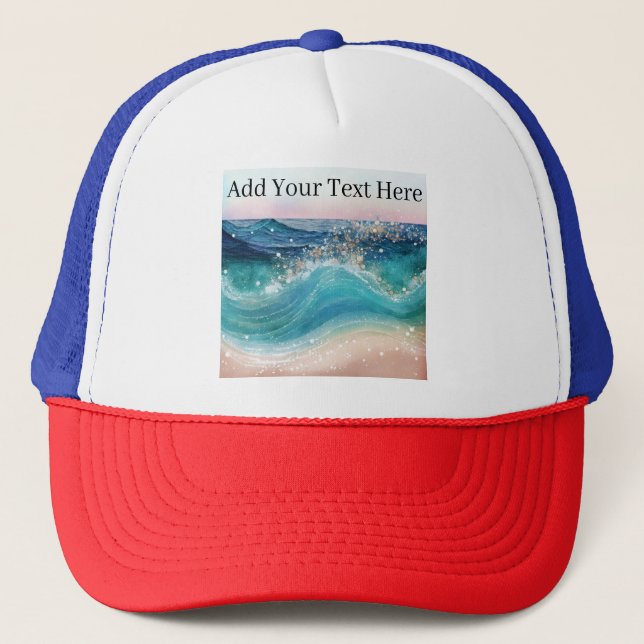 Gorra De Camionero Acuarela Blue White Ocean Wave Personalizado Foto  (Anverso)