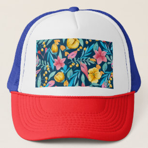 Gorra De Camionero acuarela botánica: flores, hojas adornadas.