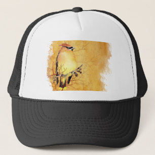 Gorra De Camionero Acuarela Cedar Waxwing Bird Wildlife Art