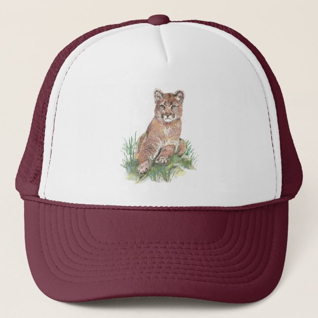 Gorra De Camionero Acuarela Cougar Montaña León Naturaleza silvestre (Anverso)