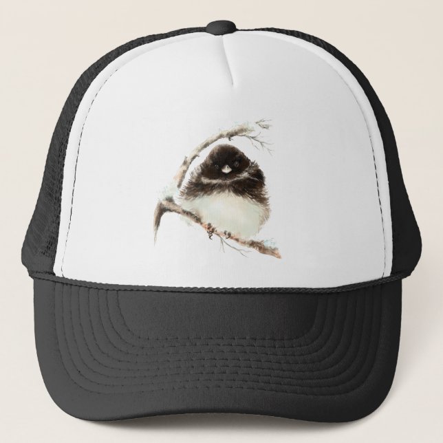 Gorra De Camionero Acuarela Cute Pequeño Ave Fluffy Junco (Anverso)