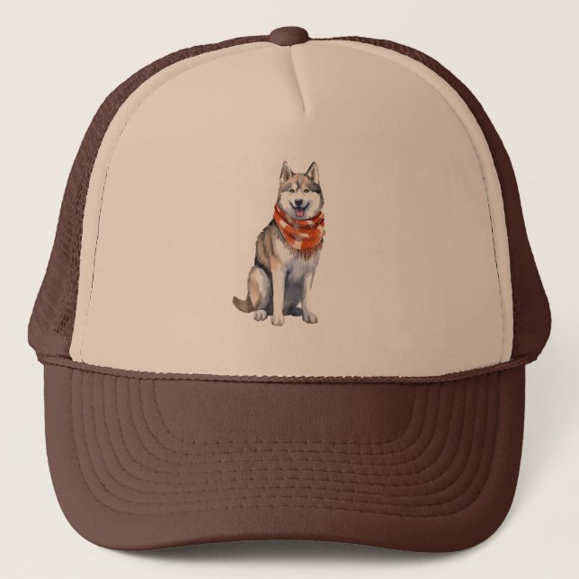 Gorra De Camionero Acuarela Cute Perro Husky Siberiano (Anverso)